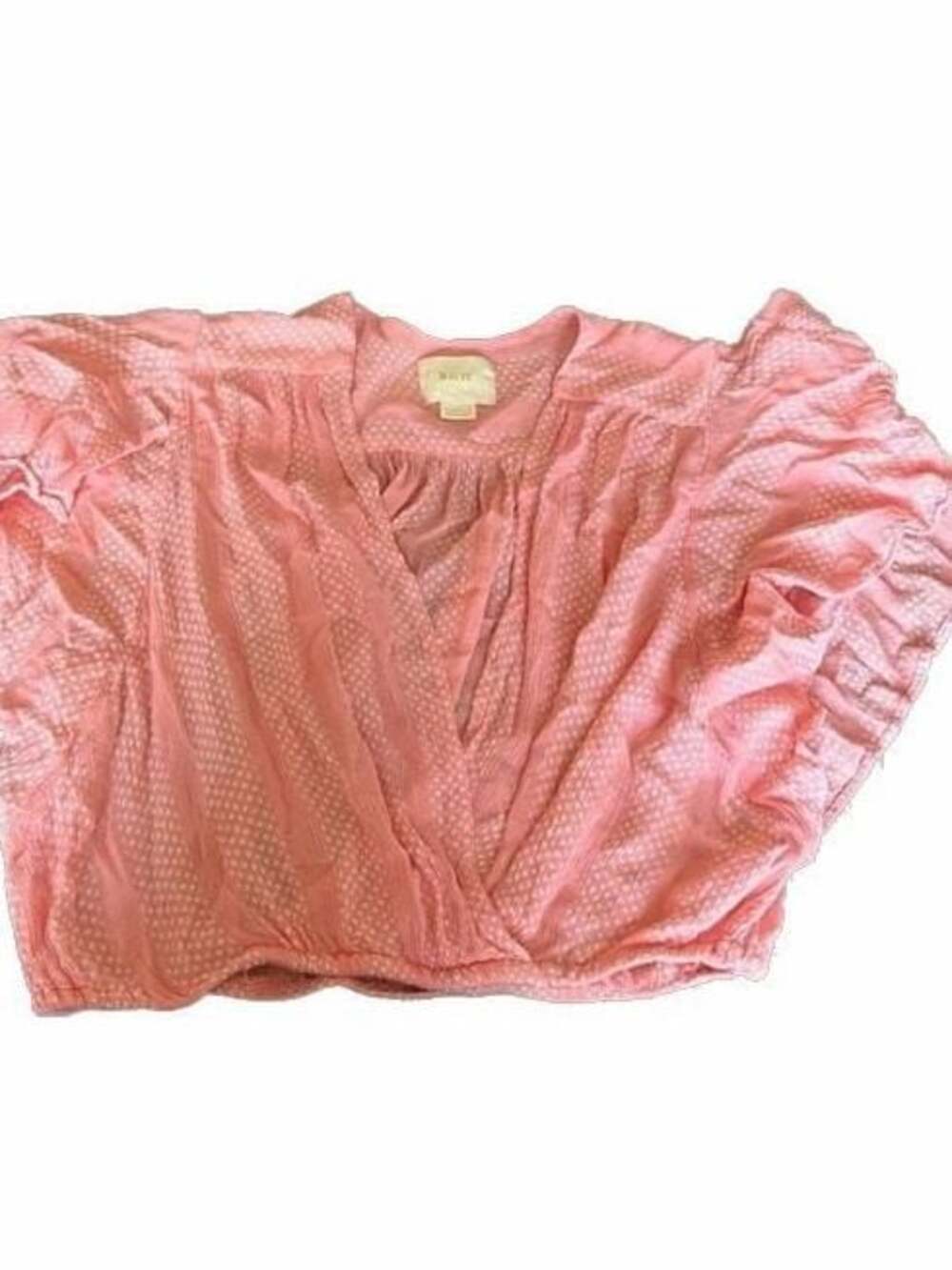 Maeve Anthropologie Pink Nell Polka Dot Ruffle Sleeve Surplice Crop Blouse
